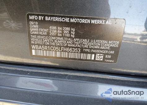 2020 BMW 330I z USA, uszkodzony, nr VIN WBA5R1C05LFH66353